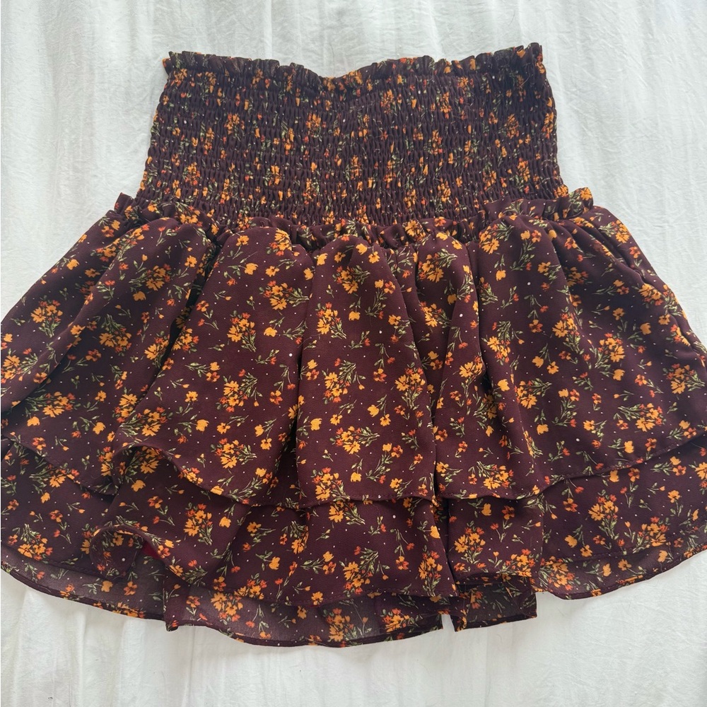 Brown Floral High Waisted Skort